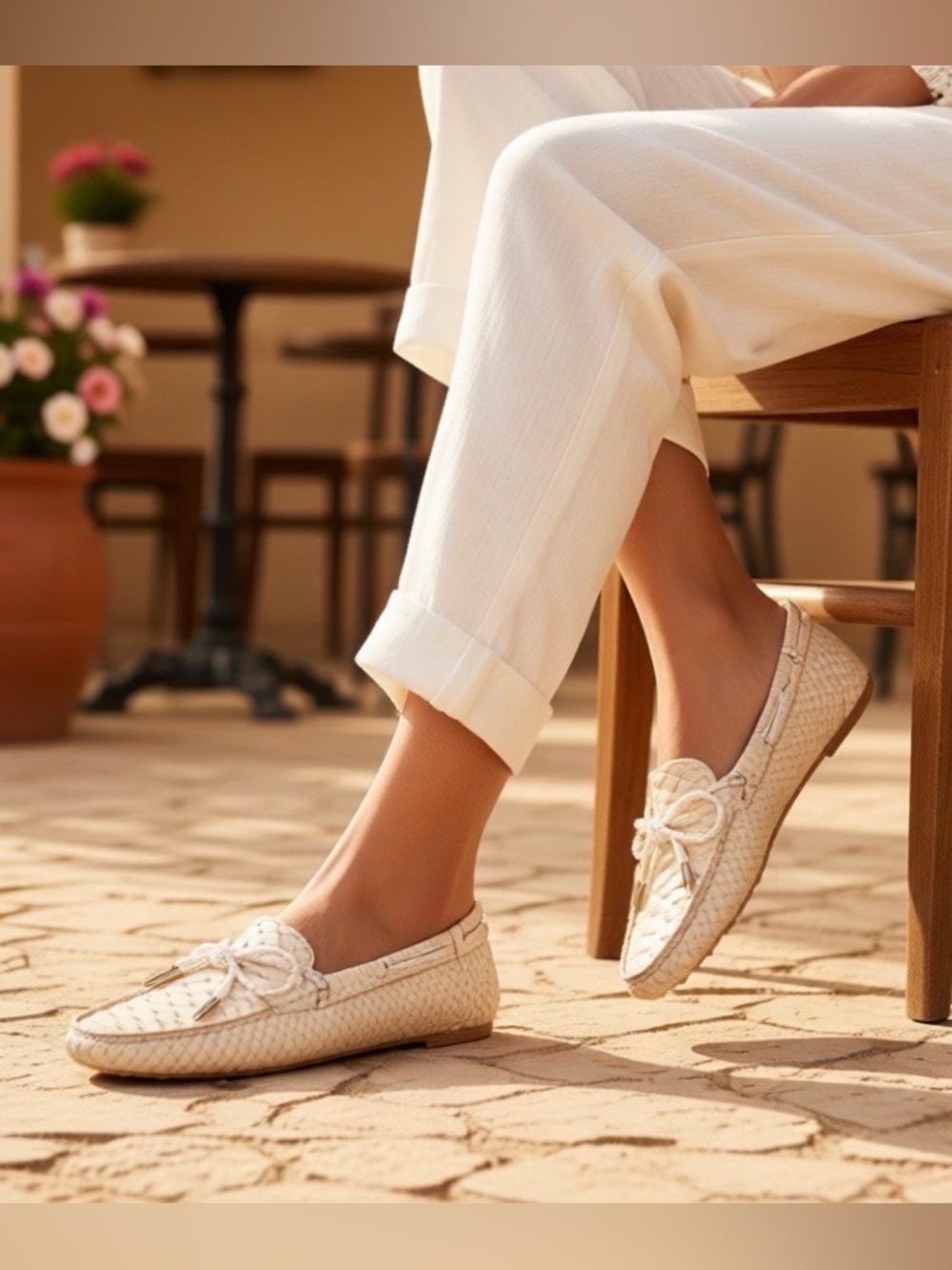 PATRIZIA PIQUET Italian Off White Python Embossed Leather Loafers Pebble Outsole